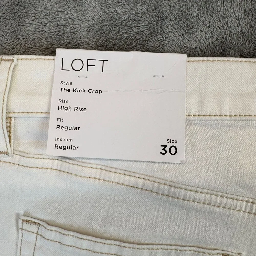 LOFT Jeans Pants Women 30/10 White The Kick Crop High Rise Regular Fit Flare NWT